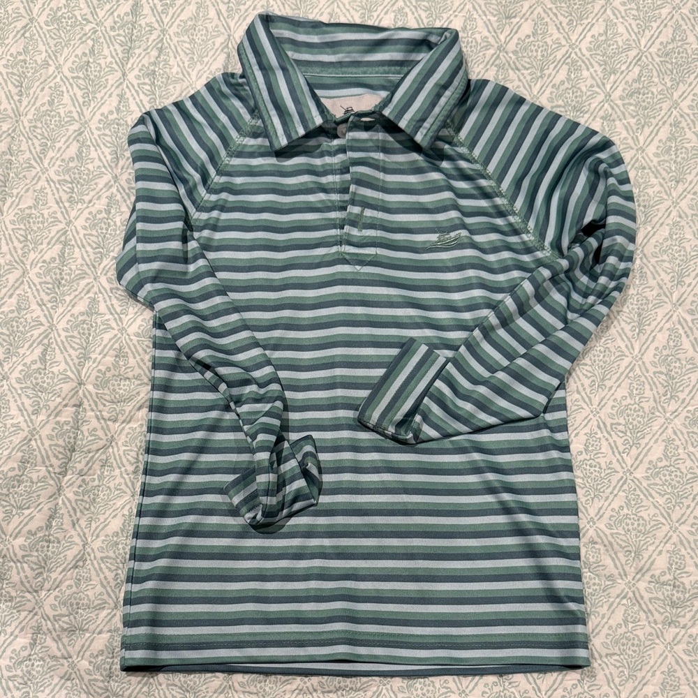 Kids' Striped Polo Shirt - Green and Blue